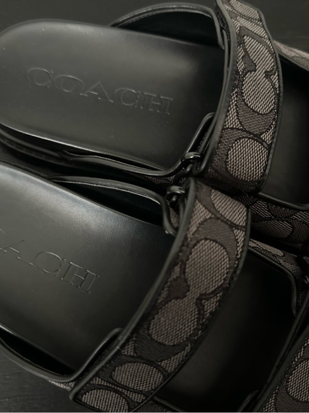 Coach Black and Gray Monogram Double-Strap Slides - Picture 5 of 5
